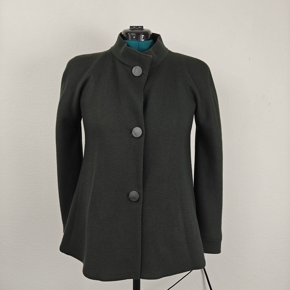 Giorgio Armani Vintage High Neck Signature Wool Button Pea Coat In Deep Green 46